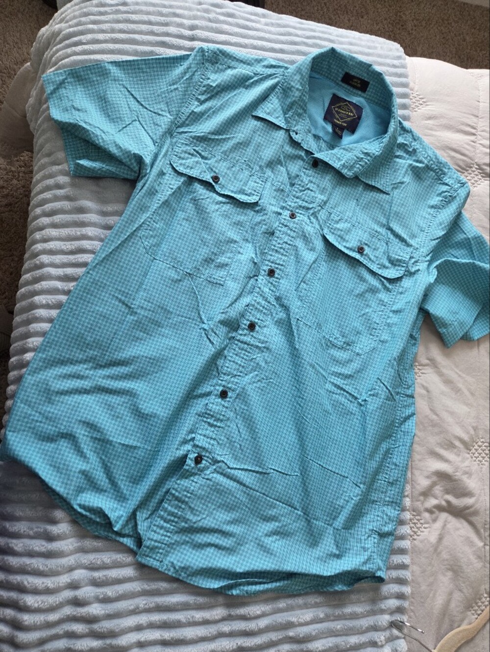 St. John's Bay Aqua Short-Sleeve Plaid Button-Down Quick Dry Shirt Upf 30